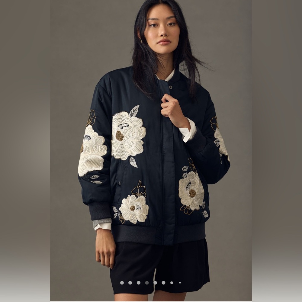 Anthropologie Maeve embroidered bomber jacket